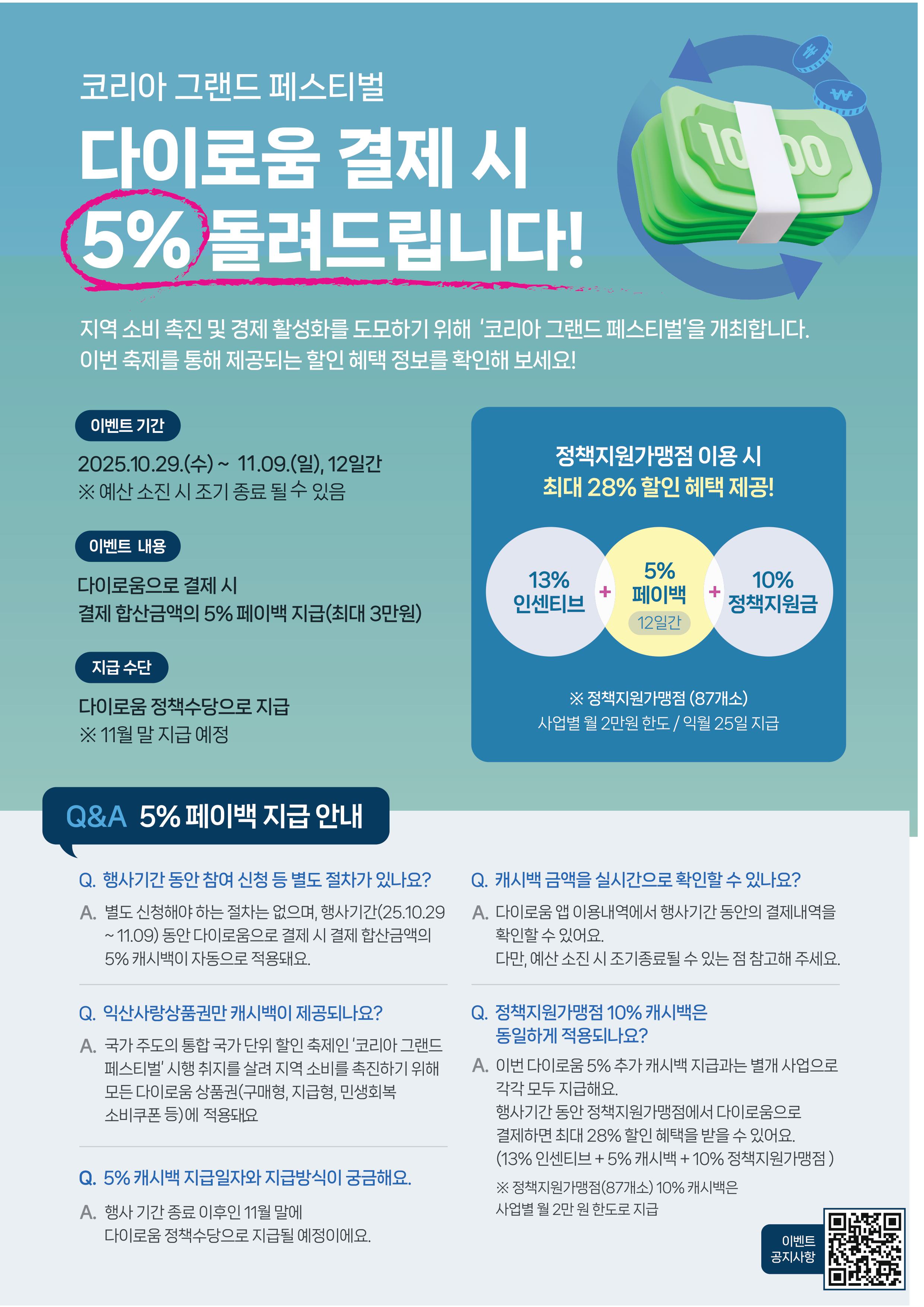 익산 다이로움 5% 페이백 이벤트 안내